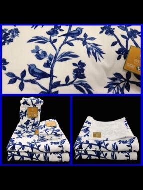 6pc Floral Song Bird Toile Velour Bath Hand Tip Towel Set Deborah Connolly